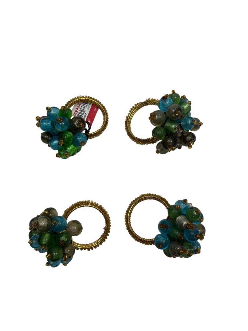 Glass Beaded Napkin Rings Set Of 4 Blue Green Gold Cluster Design Elegant Table